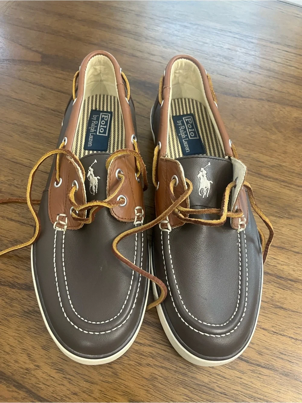 Polo Ralph Lauren Sander Two-Tone Leather Boat Shoes Brown Mens 9D